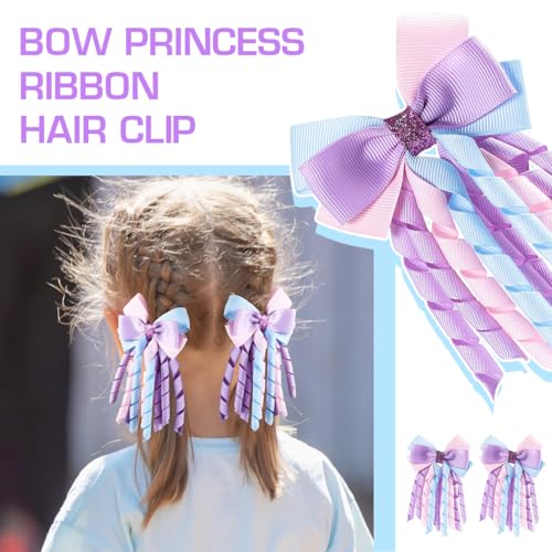 PATPAT® 4Pcs Ribbon Bow Hair Accessories for Girls, Princess Cute Hair Clips for Girls Curly Ribbon Hair Bow Clip stylish Headpieces Hair Pins for Girls Gift, Purple