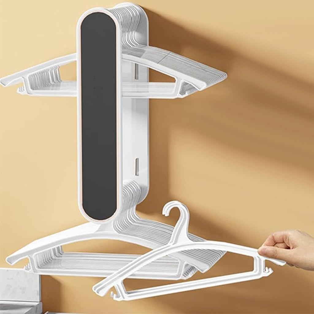 HASTHIP Clothes Hanger Organizer Rack for 30-50 Hangers, Double Layer RetractableClothes Hanger Organizer Rack, Self Adhesive Clothes Hanger Storage Rack Space Saving Laundry Hanger Organizer