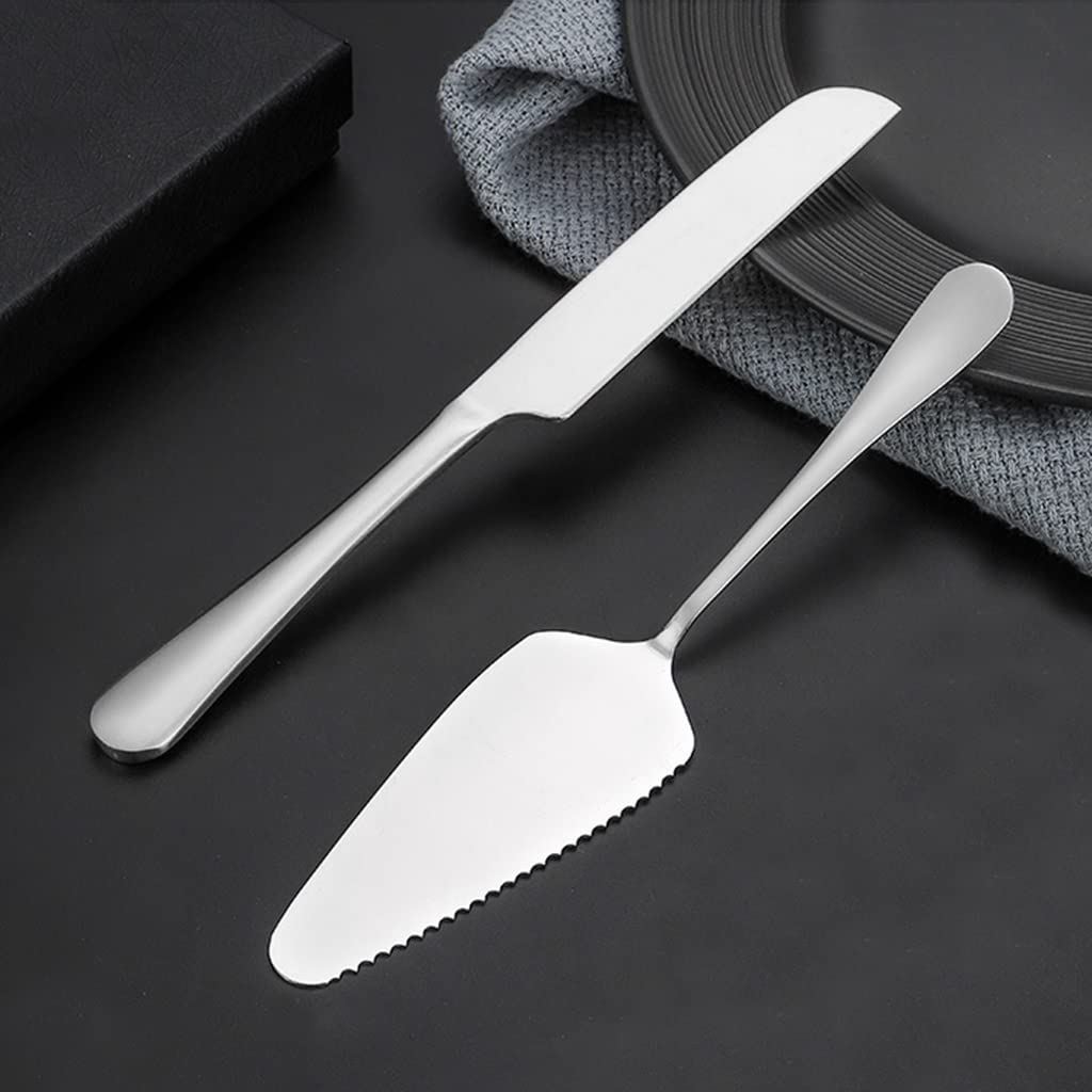 HASTHIP Cake Cutting Knife Set, Elegant Stainless Steel Cake Knife and Cake Server Set, Cake Cutter and Pie Spatula for Birthday Anniversary Christmas Gift Set of 2, Silver