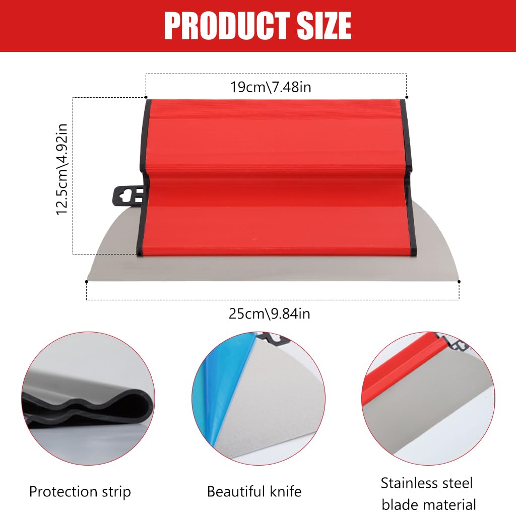 Serplex Skimming Blade 9.84 Inches Stainless Steel Trowel Skimming Blade Rubberized Handle Drywall Smoothing Spatula Skimming Trowel Plastering Trowel for Large Area Project, House Renovation