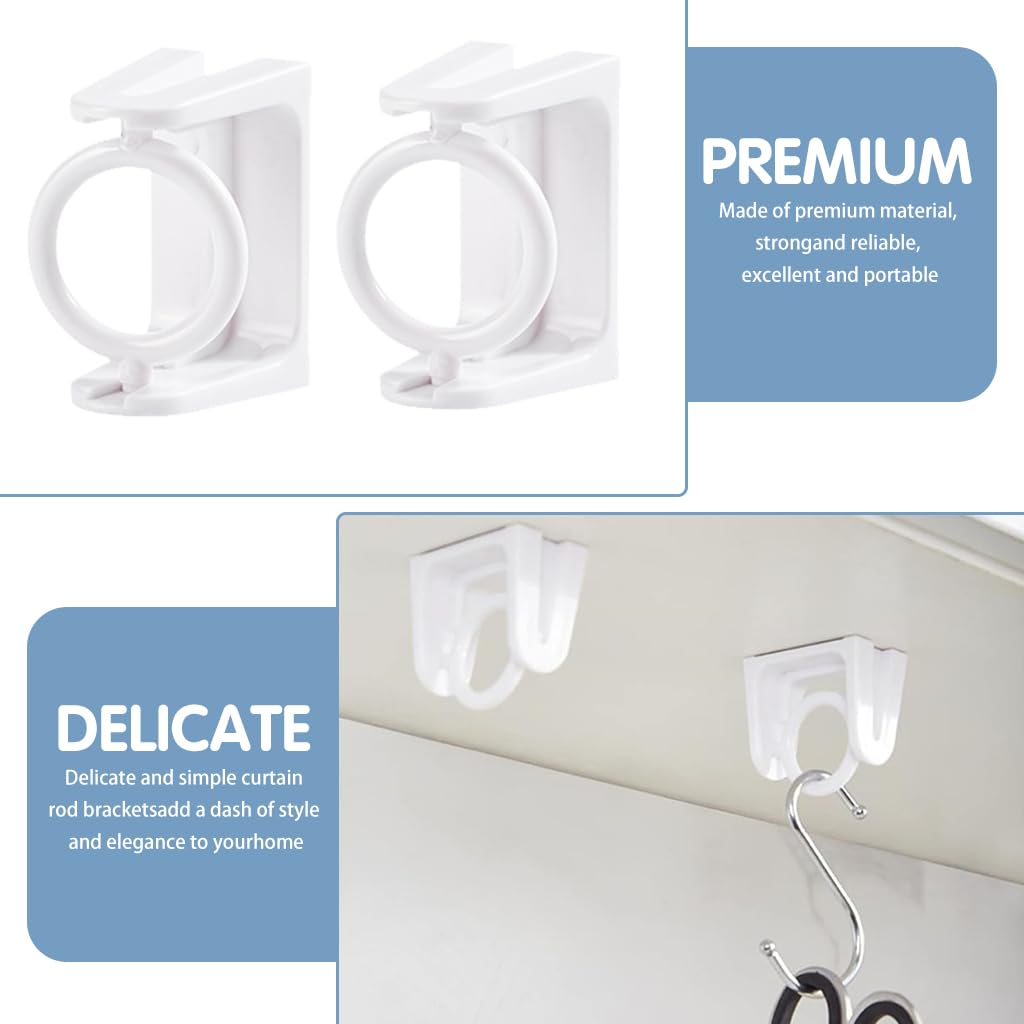 HASTHIP 6Pcs Round Hook Rotating Curtain Rod Bracket, Wall Mounted Rod Holder for Towel Bar Wardrobe Rod, Self Adhesive Rod Hanger for Shower Curtain Rod, Tier Curtains Rod, Tier Drape Rod