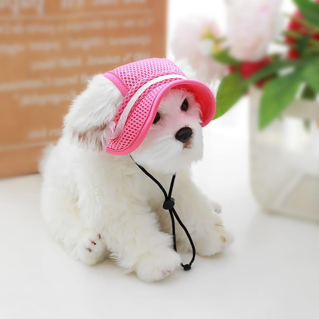 Qpets Dog Hat, Cute Pink Pet Caps for Dogs with Sun Visor, Breathable Mesh Cat Sun Hat with Adjustable Chin Strap Fashion Outdoor Pet Hats for Cat Dog (L)