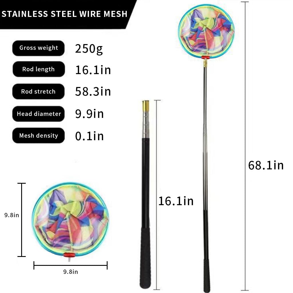 Proberos Fishing Net with Telescoping Pole Handle, Fishing Net Freshwater, Extend to 26-68 Inches, Fishing Accessories Butterfly Catching Releasing Nets for Kids Men Women Outdoor Garden Exploration