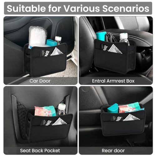 STHIRA® Car Organizer Pouch Clip-On Collapsible PU Leather Dustbin Multipurpose Trash Bin Ideal for Door Backseat 21cm x 3cm x 14.5cm 3PCS