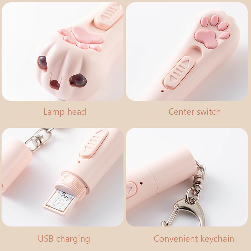 Qpets Cat Laser Pointer, Cat Interactive Toy USB Rechargeable Laser Pointer with 5 Switchable Patterns Red Laser Pointer Pen Cat Toy Chasing Toy Cute Cat Claw Laser Pointer Pen