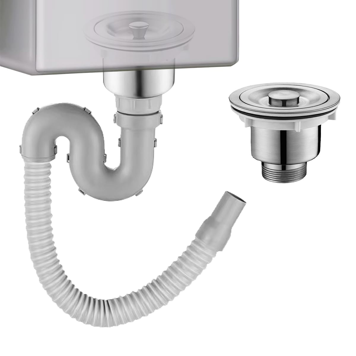 HASTHIP Kitchen Sink Drain Kit with Expandable Drain Pipe Wash Basin Drain Pipe Kit Stainless Steel Drain Flange Anti-Odor Kitchen Sink Drain Pipe Replacement Fits 3.35