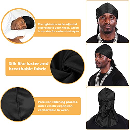 ZIBUYU® Silk Durag for Men and Women Head Cover Cap Hiphop Style Durag Headwear Fashion Piece Extra Long Head Scarf 4 Pcs X 3