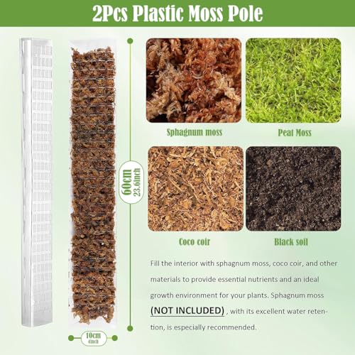 HASTHIP® 6PCS Plastic Moss Pole 23.62 Inches Monstera Climbing Pole for Plant Pot Hollow Out Upright Growing DIY Assembly