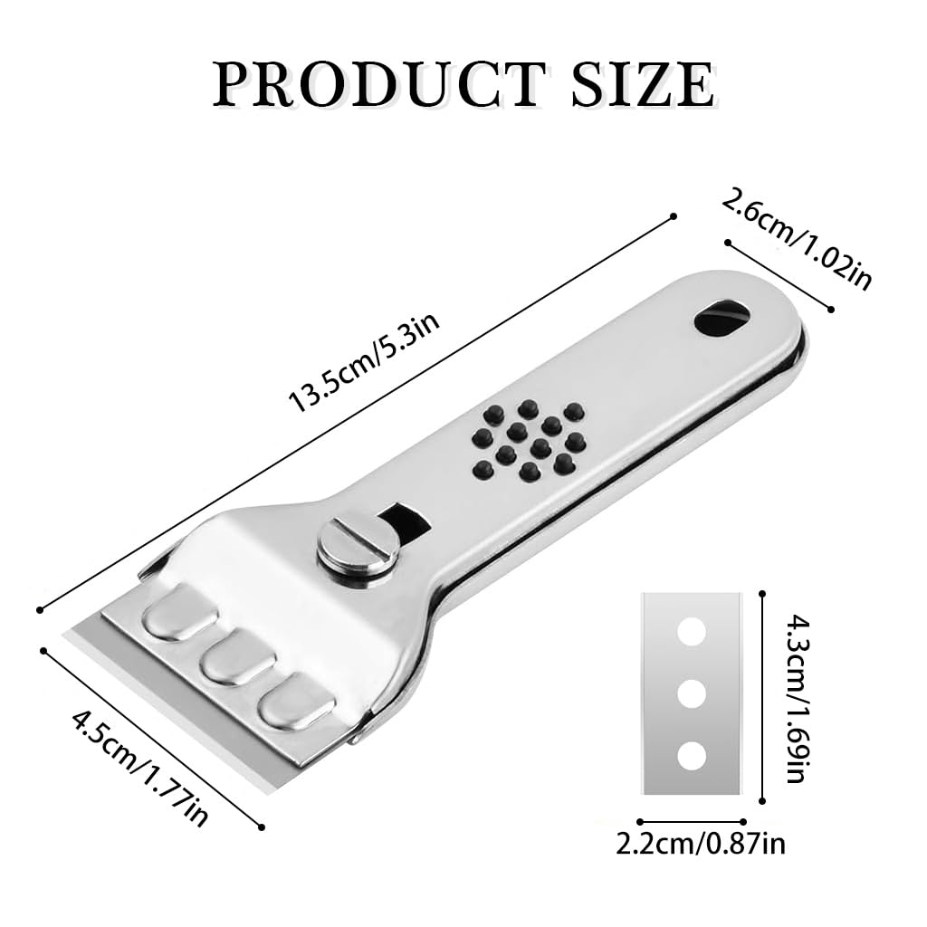 HASTHIP Ceramic Hob Scraper with 5 Blades, Wall Scraper Tool, Stainless Steel Hob Scraper with Blade Protection, Cleaning Scraper for Removing Stains on Stove, Glass and Ceramic (Silver)