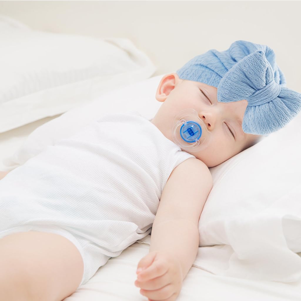 SNOWIE SOFT Soft Fashion Knited Baby Cap with Baby Socks Set 0 to 12 Months Bow Turban Cap for Baby Girl, Stretchy Knitting Cap Socks Newborn Kids Cap for Girls Boys Blue