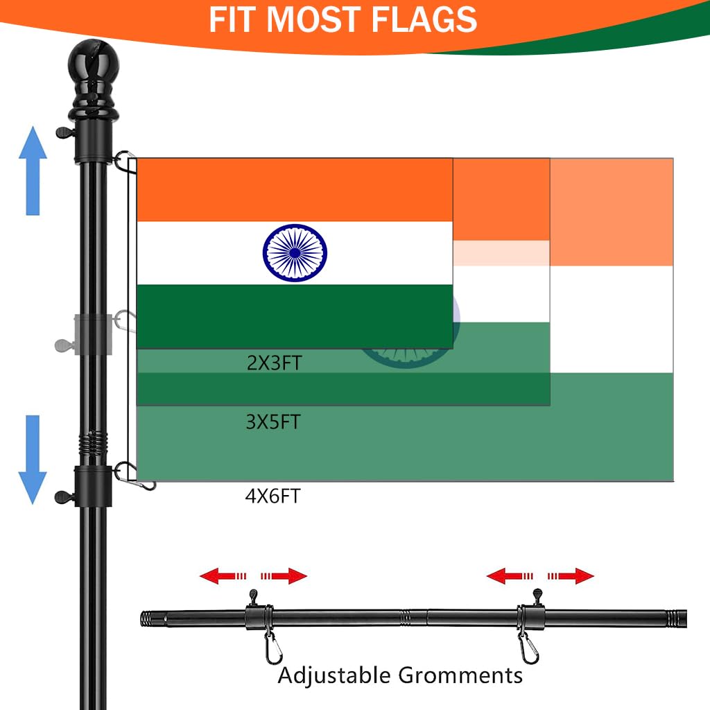 HASTHIP 150CM Telescoping Metal Flag Pole - Truck Flag Pole Mount Kit - Stainless Steel Hitch Flag Pole Holder - 360° Tangle-Free & Rustproof - Universal Flag Pole for Indian Independence Day