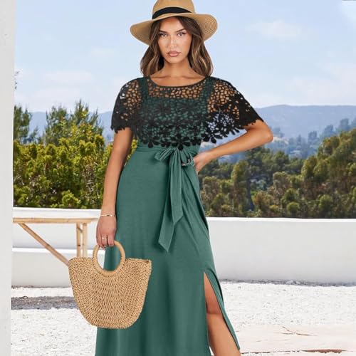 PALAY® Knitted Shawl Capes for Women Crochet Floral Pattern Poncho Cover Up Shawl Beach Wear Knitted Loose Shrugs Top for Women for Off-shoulder, Beachwear, Gown, Strapless, Black 2 PCS