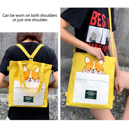 ZIBUYU® Akita Design Yellow Canvas Crossbody Tote Bag For Women, 36x33cm Large Travel Shoulder Purse With Cartoon Dog, Detachable Adjustable Straps, Lightweight Gift For Dog Lovers, Casual Daily Use