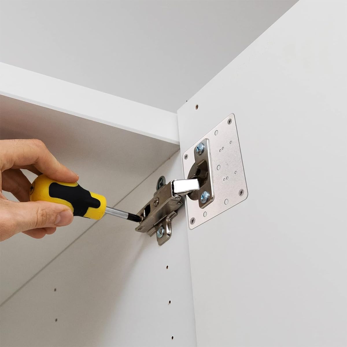 Serplex 12Pcs Hinge Repair Plates and Screws Pack Auto Concealed Hinge Plates with Pre-Punched Holes Universal Stainless Steel Door Hinge Plates for Doors, Cabinets, Cupboard Door, Wardrobes
