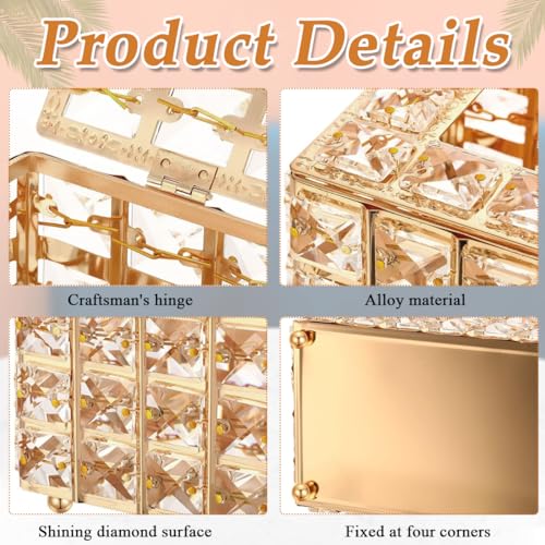HASTHIP® Tissue Box Holder with Crystal Glass Beads Paper Napkin for Car Facial for Bathroom Kitchen Dining Room 7.4x4.3x3.9 Inches 2 PCS