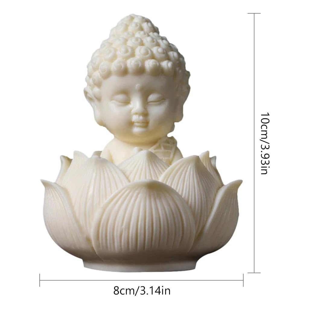 HASTHIP White Buddha Statue, Bodhisattva Statue, Small Buddha on Lotus Seat, Zen Meditation Statue, Religion Artwork Statue for Home Office Bookshelf Decoration, Collectible Gifts for Men