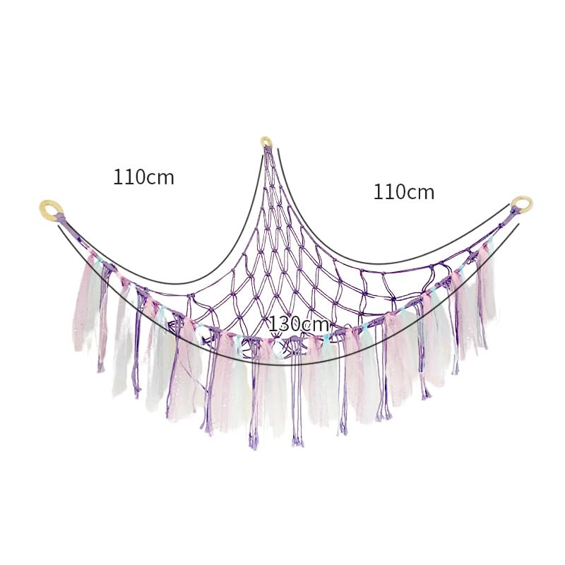 PATPAT DIY Stuffed Animal Toy Hammock Girls Room Decoration Plush Toy Hanging Storage Net Dreamy Purple Tassle Ribbon Hanging Net Self Adhesive Hanging Decorative Net Wall Corner Triangle Hangings