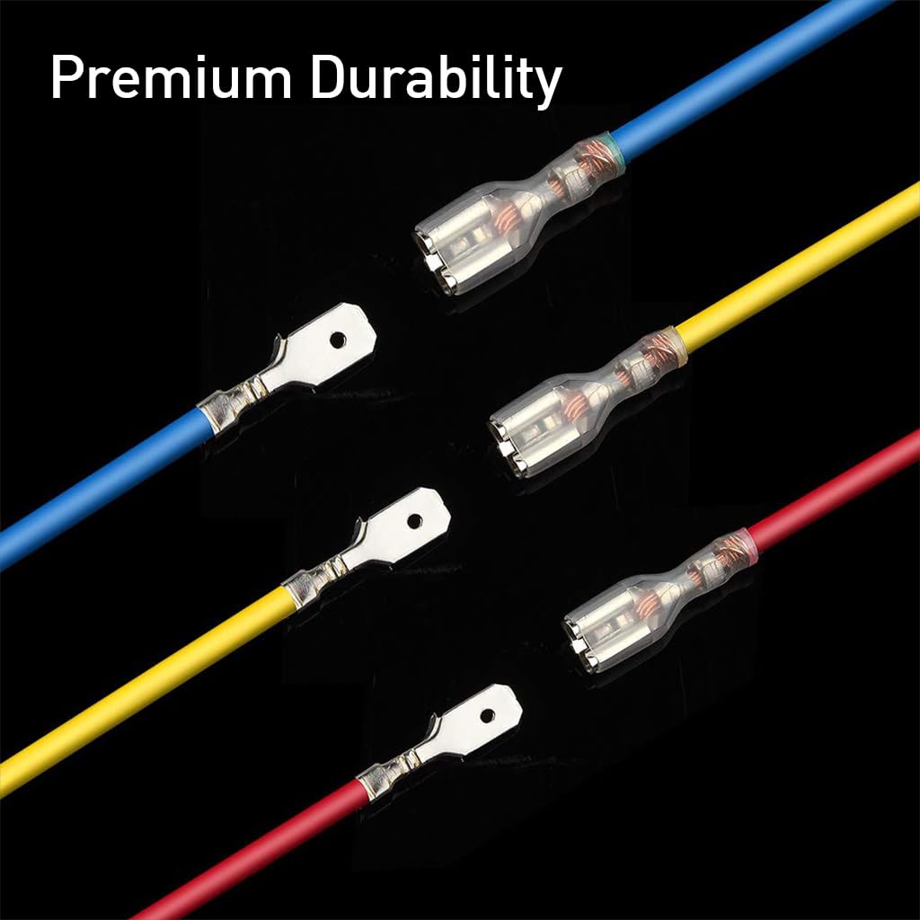 Serplex 270Pcs Terminal Connectors Kit Assorted Sized Electrical Wire Connectors 2.8mm/4.8mm/6.3mm Paired Male & Female Spade Spade Connectors Wire Crimp Terminal Blocks with Insulating Sleeves