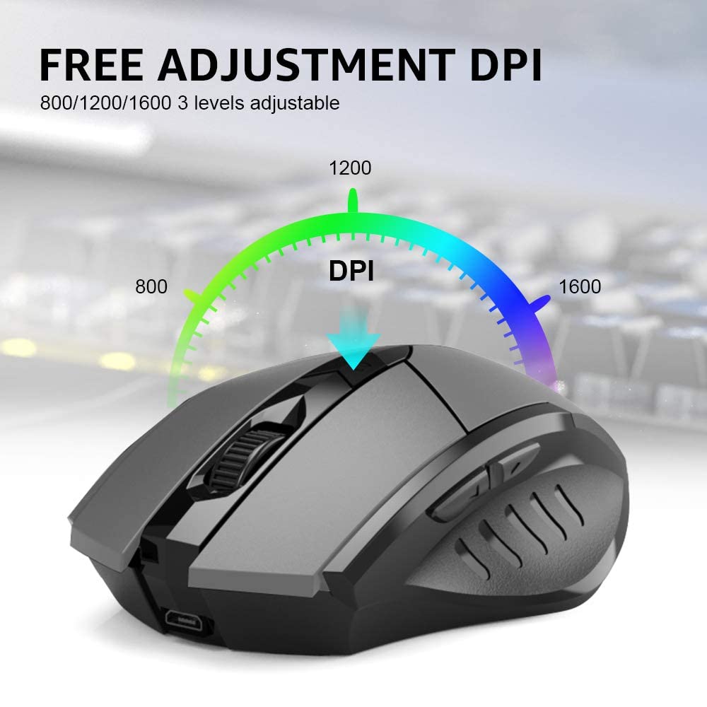 Verilux Wireless Mouse Rechargeable, Ergonomic USB 2.4G Cordless Mice PC Laptop Computer Mouse with 6 Buttons, 1600DPI 3 Adjustment Levels for Windows Mac MacBook Linux