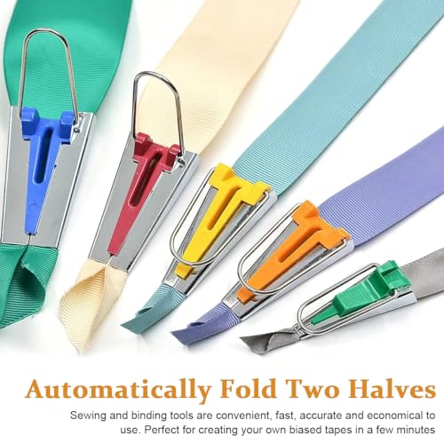 HASTHIP® Bias Tape Maker Set 5 Sizes 1/4 3/8 1/2 3/4 1 Inch DIY Quilting Tools Kit for Fabric Sewing and Quilting 2PCS