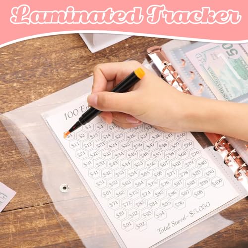 HASTHIP® Envelopes Challenge Binder with Laminated 5050 Tracker Sheet Pre-Numbered Pockets 2PCS