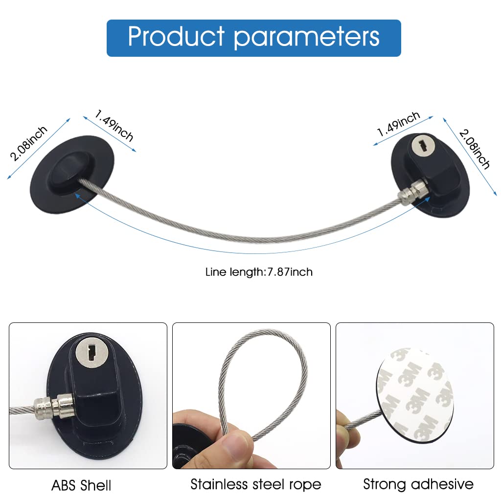 GUSTAVE Safety Door Locks with 2 Keys for Cupboard, Cabinets, Fridge & Freezers, Child Security Locks, Childproof Your House, with Adhesive, Residue-Free, Black
