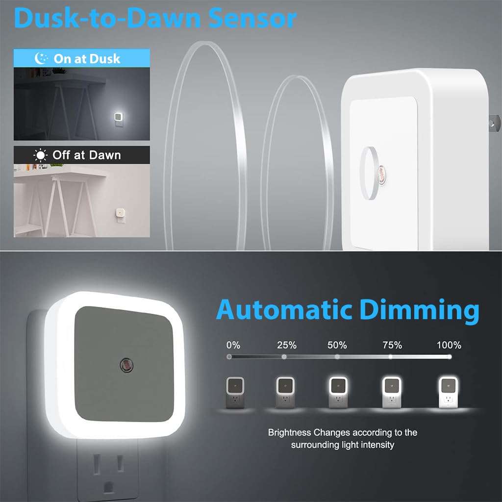 ELEPHANTBOAT 3Pcs LED Night Light with Energy-Saving Photocell Sensor, 2.4