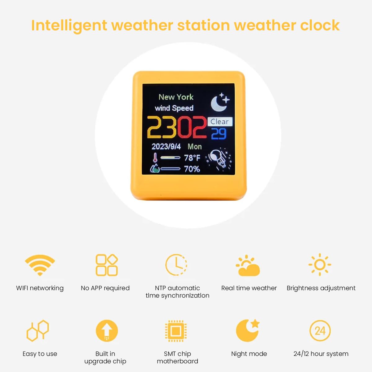 HASTHIP USB Rechargeable Alarm Clock Smart WiFi Alarm Clock Color LCD Desk Alarm Clock with Weather Station, Hygrometer & Thermometer, Auto Update Real Time Weather, NTP Auto Time Synchronization
