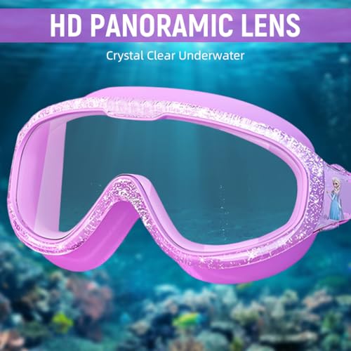 Proberos® Swimming Goggles for Girls 6-12 Years Old Cartoon Joint Payment UV Protection Anti-fog Coated HD Sparkling Framed with Intergrated Earplugs Adjustable Silicone Head Strap Storage Box 3PCS