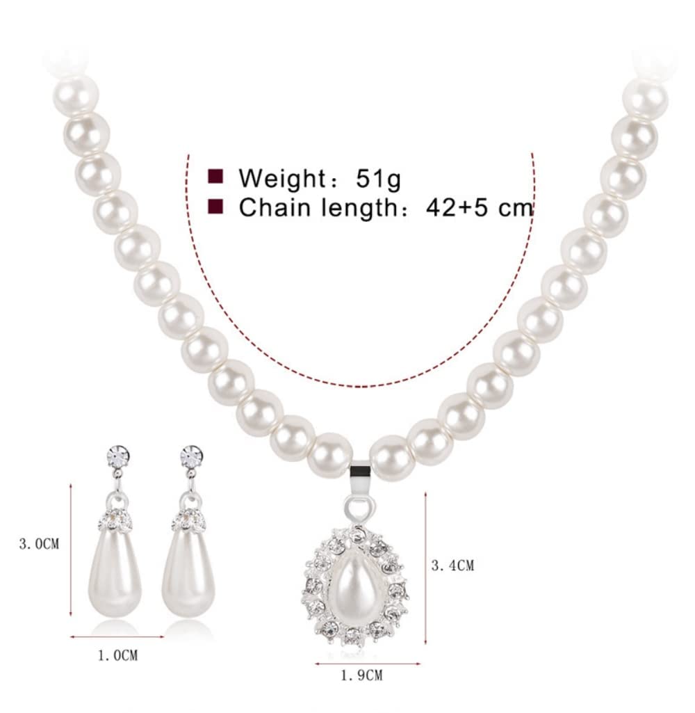 SANNIDHI Pearl Rhinestone Jewelry Set for Women -Necklace&Earring,Raindrop Shape Necklace Earring Suit for Important Occasion Party Gifts