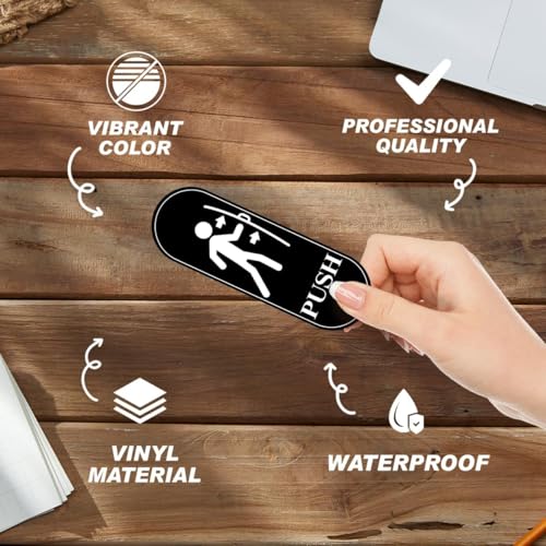 OFIFO® Designer Push Pull Signs, Vertical Decal Self-Adhesive, Black/White Vinyl Sticker for Glass and Other Side Doors in Business, Stores, Cafes, Shops-Black