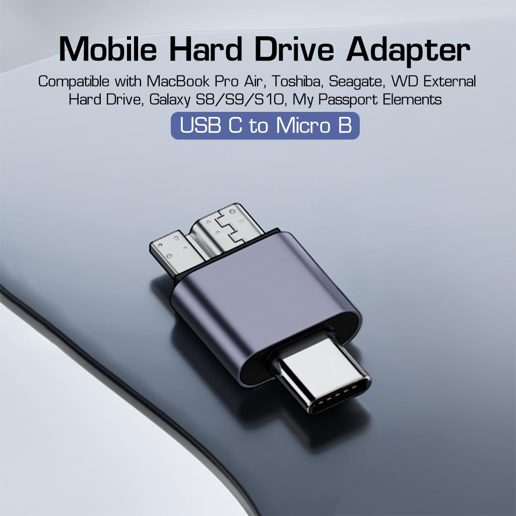 Verilux USB C to Micro B Adapter, Type C to USB 3.0 Micro B Hard Drive Adapter Compatible with MacBook Pro Air, Toshiba, Seagate, WD External Hard Drive, Galaxy S8/S9/S10, My Passport Elements