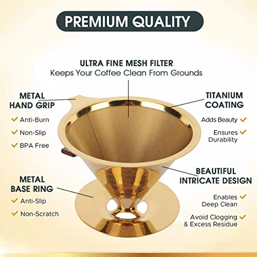 HASTHIP Filter Coffee Maker 800 Mesh with Handle Pour Over Coffee Filter Stainless Steel V60 Coffee Dripper 100% Paperless Maker Honeycomb Cup Cafe Keeping Nature Coffee Flavour Easy To Use And Clean