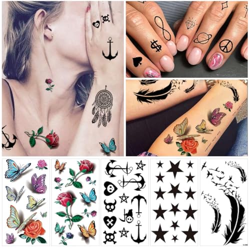 MAYCREATE® Temporary Tattoo for Men Women 34 Sheets Large Arm Band Sticker 3D Realistic Armband Body Half Sleeve Hand Assorted Lion Wolf Tiger Skull Fake Tattoos 68PCS