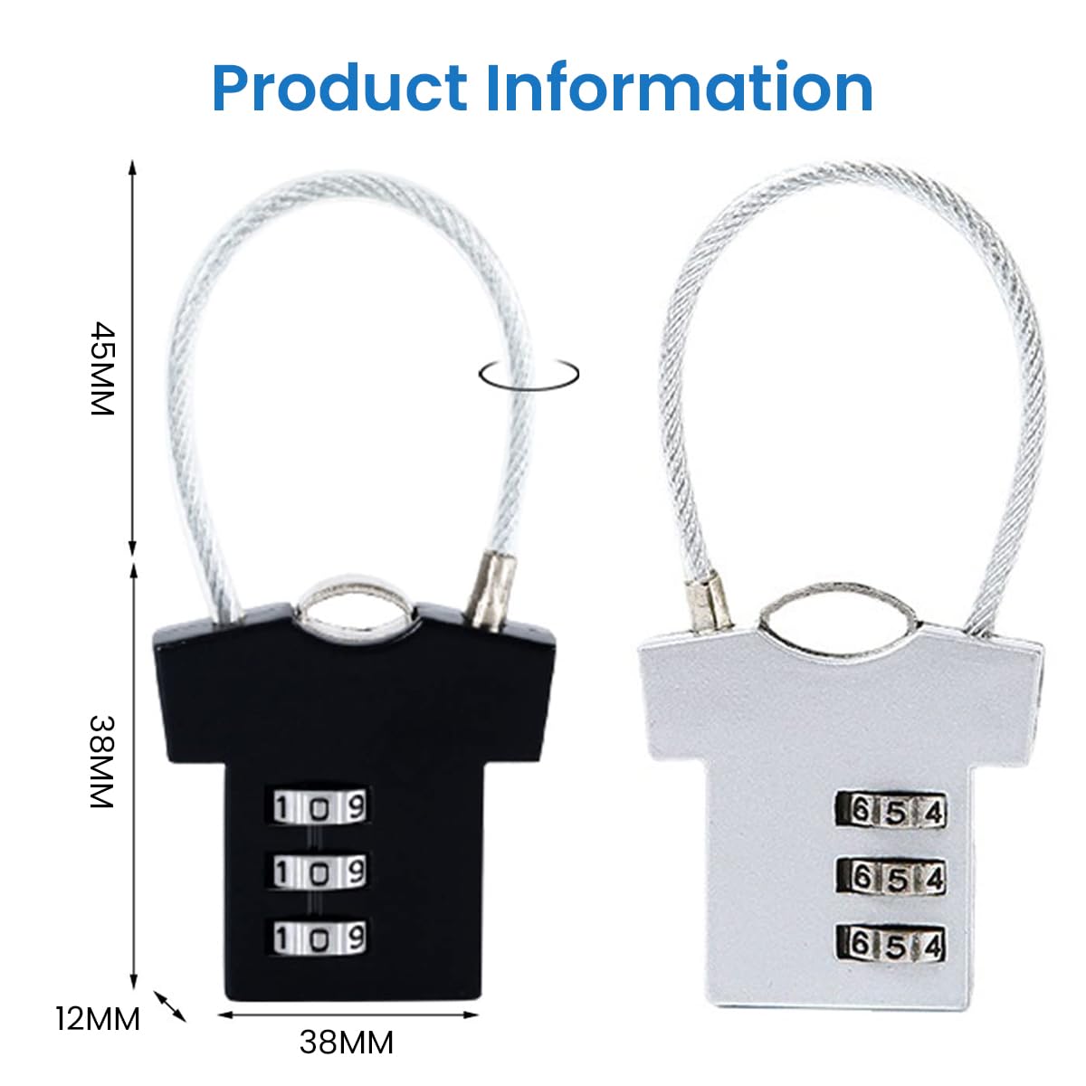STHIRA 2Pcs Cabinet Locks 3-Digital Password Padlocks Heavy Duty Aluminum Alloy Steel Wire Padlock Combination Lock Padlock for Cabinet, Drawer, Suitcases, Lockers