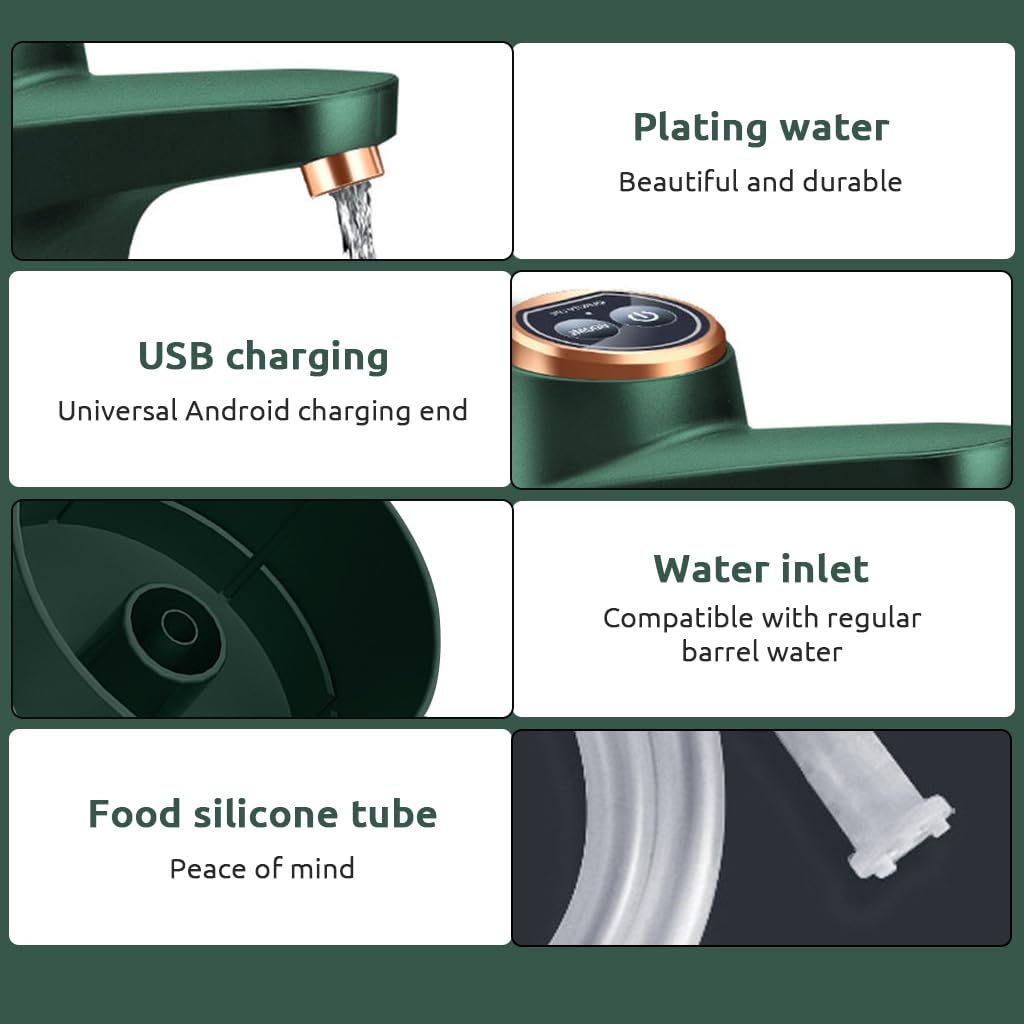 HASTHIP Automatic Water Dispenser Pump, Water Dispenser for 5 Gallon Bottle, Food Grade Silicone Tube Water Dispenser, Portable Drinking Water Bottle Pump with USB Rechargeable Battery for Home Office Outdoor