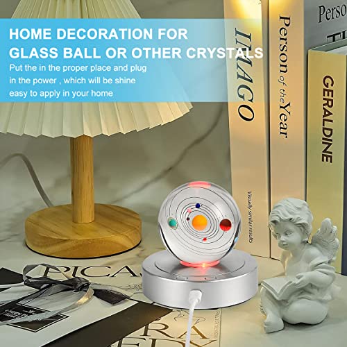 HASTHIP® 3PCS Rotating Display Stand with Colored Lights Lighted LED Base for Glass Art 4 Revolving 8 Light Modes USB Charging Battery-Operated Without