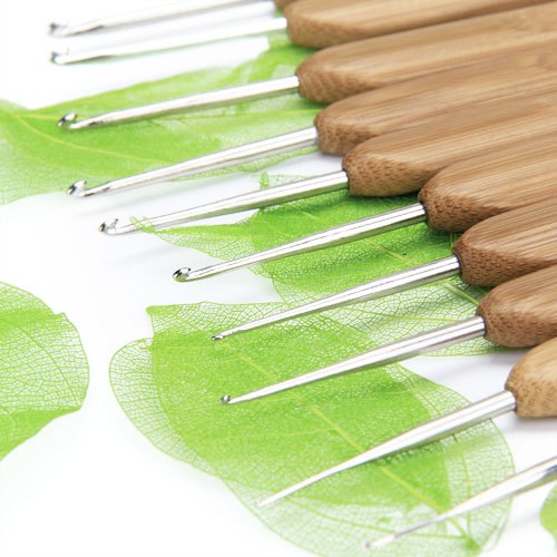 Supvox Imported Set of 10pcs Metal Crochet Hooks with Bamboo Handles 0.5-2.75mm