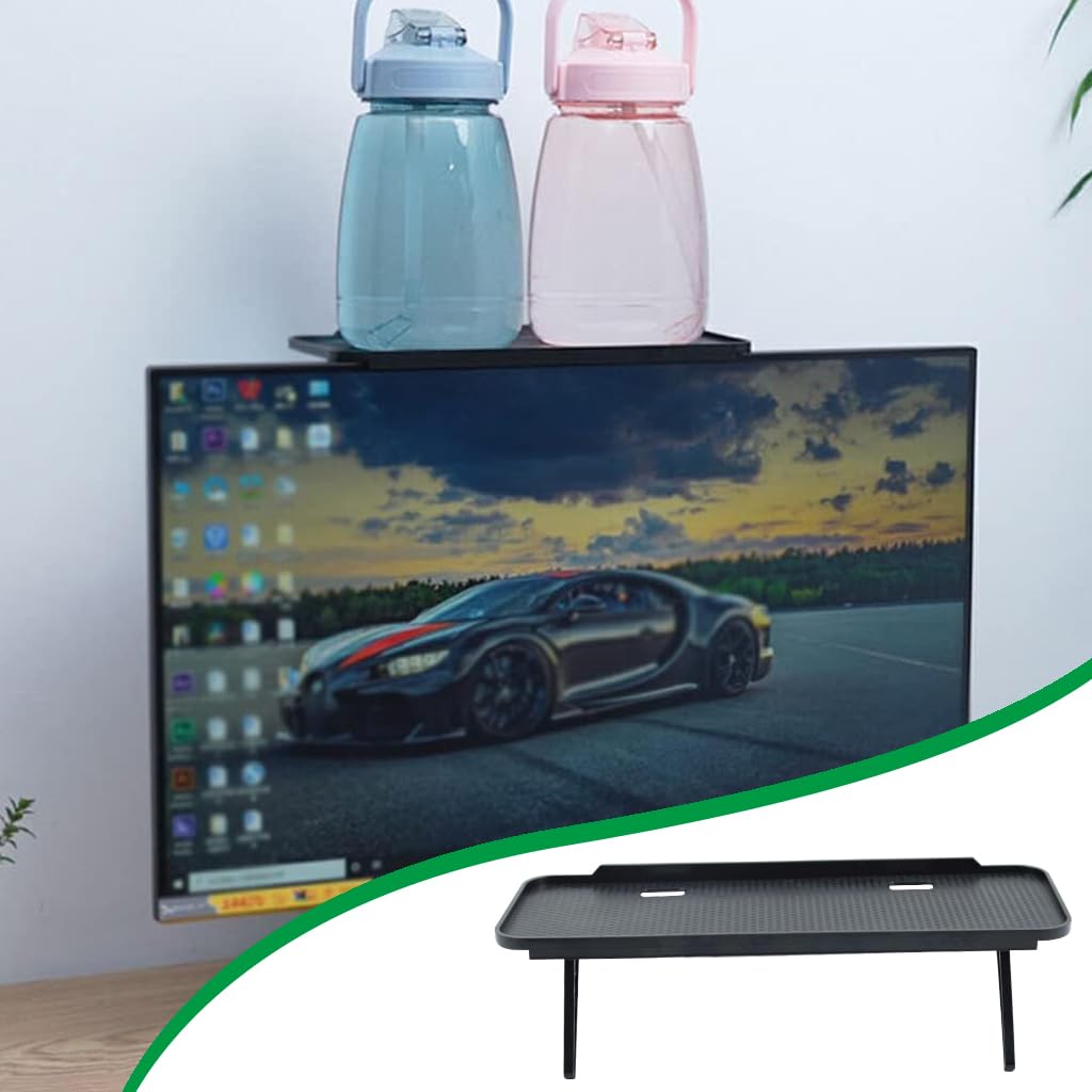HASTHIP Tv Screen Top Shelf, Monitor Shelf Adjustable Computer Screen Shelf Mount for Office Desk, Cellphone Stand, Media Box, Game Console, Router 11.8 x4.7 inch TV Tray Storage Organizer Bracket