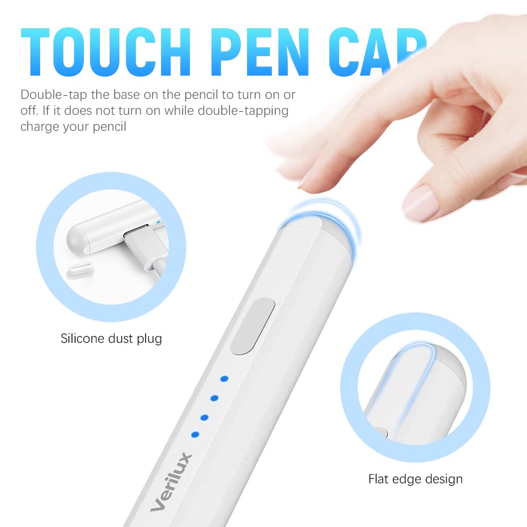 Verilux Stylus Pen for Android Tablet with Battery Indicator Stylus Pen USB-C Rechargeable Tablet, for IPad iPhone iOS/Android Xiaomi Pad Other Tablets Ipad Pencil 15 mins Fast Charging