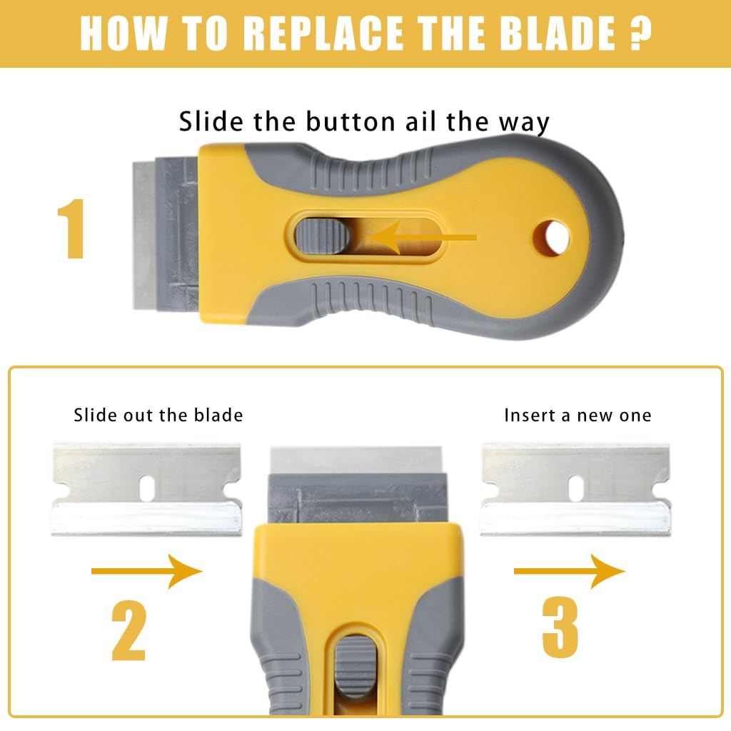 HASTHIP Retractable Metal Scraper with 15Pcs Blades - Stain & Glue Removal Tool, Wall Cleaning Scraper Razor Scraper Tool for Removing Stickers, Labels on Wall, Glass, Tiles