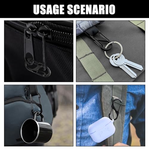 Proberos® Dual Hook S Carabiners Quick Release Design Heavy-Duty Zinc Alloy Versatile for Backpack Camping Organizing Multi-Purpose Durable Hooks Outdoor Gear Essentials 15PCS Black