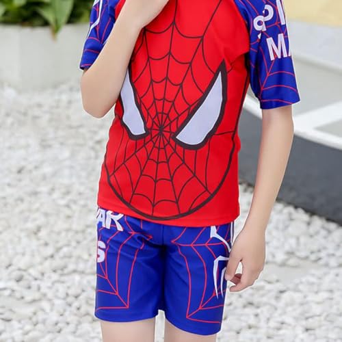 SNOWIE SOFT® Swimming Costume for Boys, UPF 50+ Spiderman Print Swimsuit Set with Shirt, Swim Trunks & Swim Cap, Swim Suit for Kids Boys 7-10 Years Old