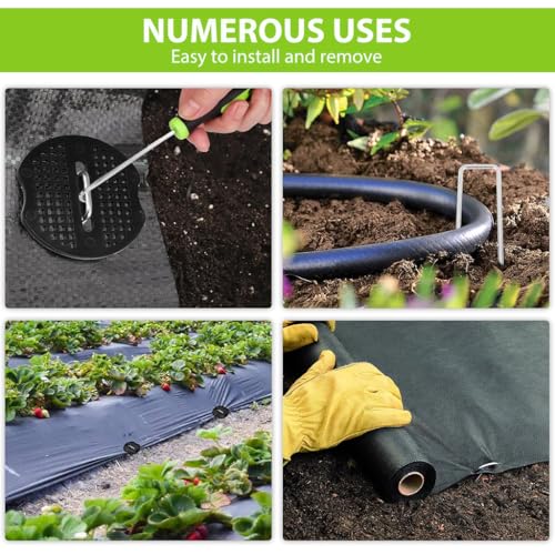 HASTHIP® 200PCS Metal U Pins Multi Use Landscape Fabric with Pin Holders Puller 7.87 Inches Staples for Landscaping Artificial Grass Weed Barrier Camping
