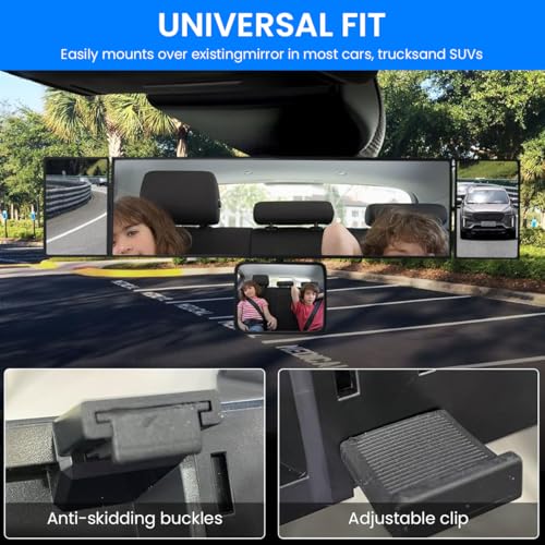 STHIRA® 15 Inch HD Wide Angle Rear View Mirror for Car Enhanced Visibility and Anti-Blind Spot Extension with Triple Rotatable Auxiliary Mirrors Easy Installation Clip On 2 PCS