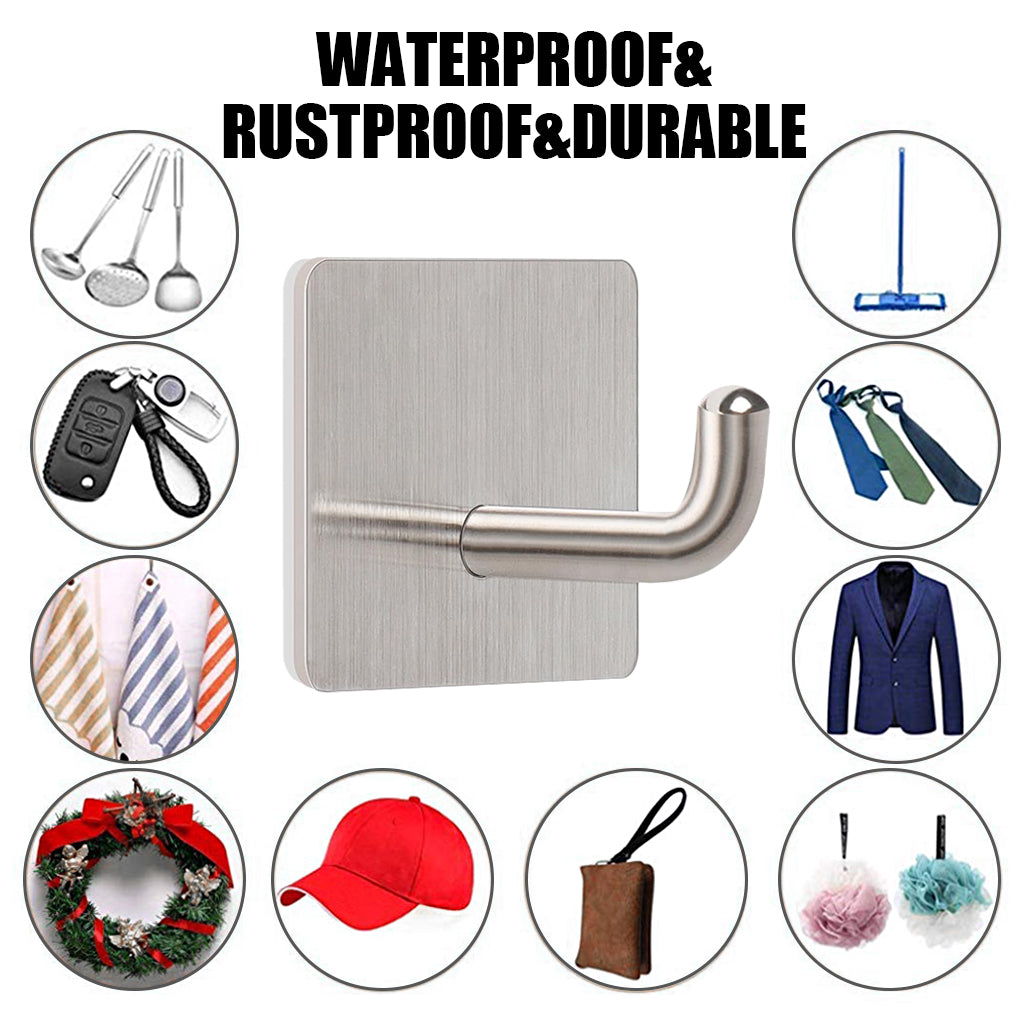 HASTHIP Self Adhesive Wall Hooks Pack of 8, Heavy Duty 6.6lbs Stainless Steel Hooks, Rust-Proof Multipurpose Hooks for Bathroom, Kitchen, Bedroom & Office, Easy Installation, No Drilling Required