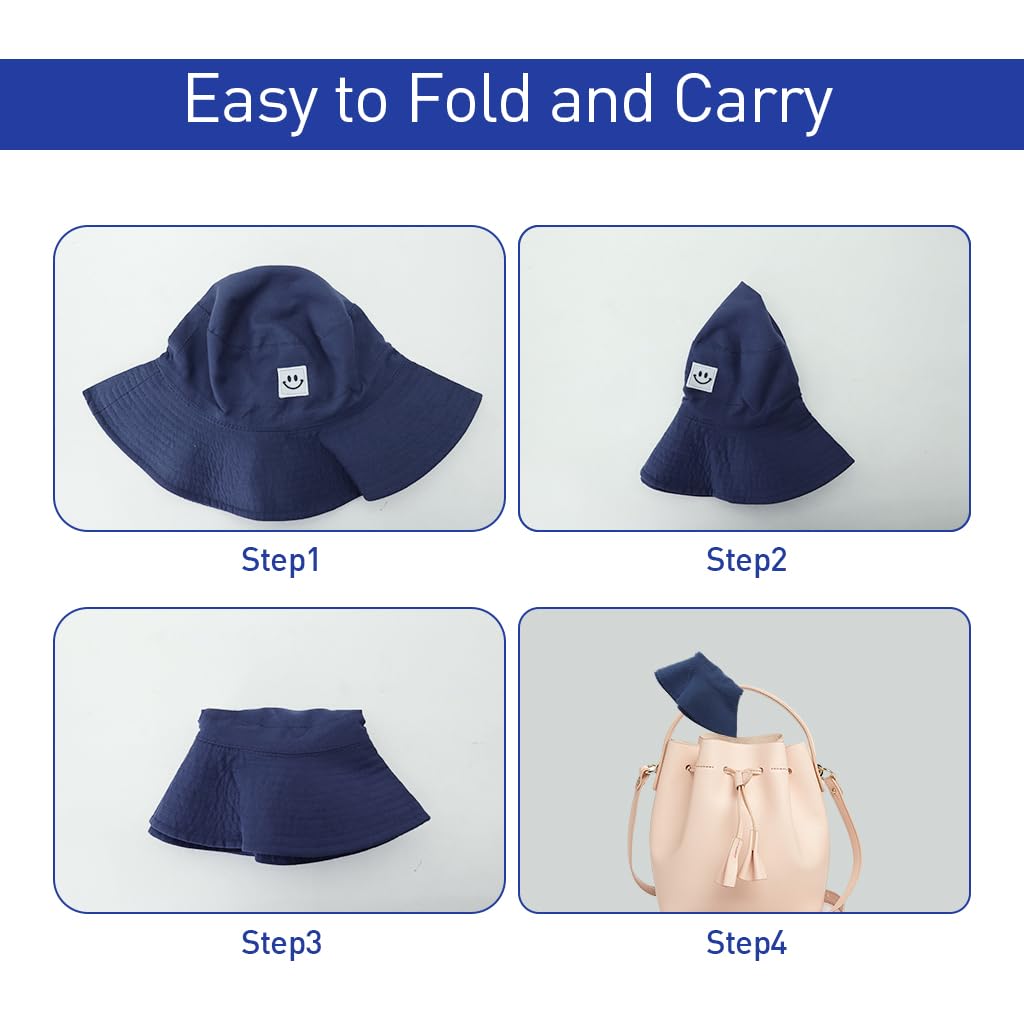 SNOWIE SOFT 2Pcs Hat for Kids Wide Brim Sun Hat Fashion Bucket Hat UPF 50+ Sun Protection Cap Unisex Sun Hat Outdoor Sun Hat for Kids 4-6 Years, Head Circumference 52 CM Navy Grey