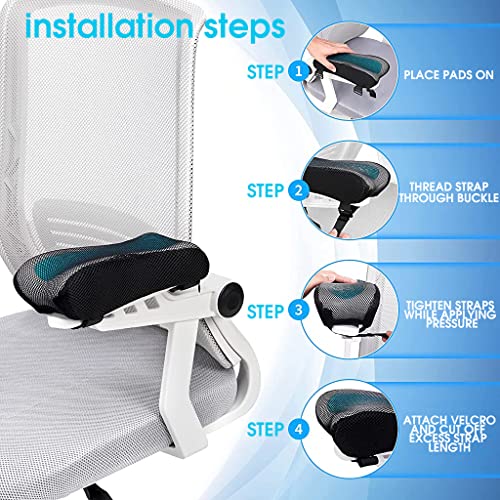 HANNEA® 4PCS Chair Armrest Pads For Office Gaming Cover Cooling Gel Ergonomic Elbow Pillow Memory Foam Rest Pressure Relief Thick Support Cushion Black