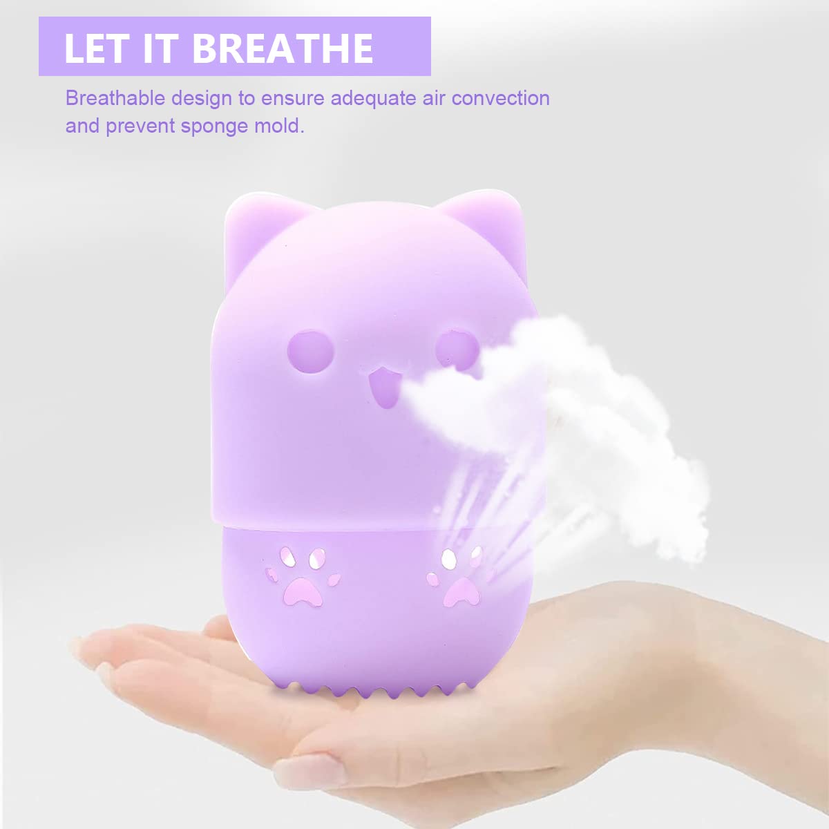 MAYCREATE Makeup Sponge Holder Cute Silicone Beauty Blender Sponge Organizer Travel Sponge Blender Storage Carrying Case Breathable Dry Rack Container (Purple)