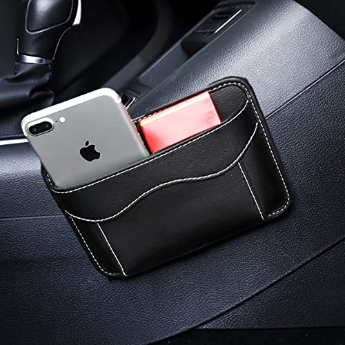 STHIRA® 2 Pcs Car Organizer Pouch Compact PU Leather Self-Adhesive Storage Bag for Seat Side, Phones, Keys, Cables, Accessories, Universal for Cars, Office, Home, Black, Red 17x12cm